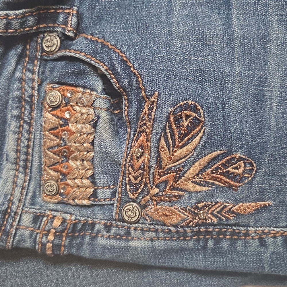 Grace in LA Blue Jeans with Brown Embroidery - Picture 6 of 10